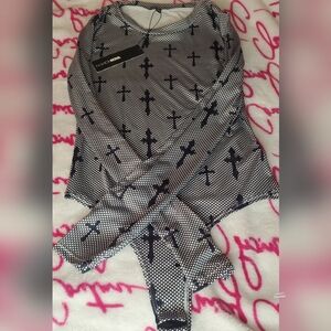 Fashion Nova Black and White Cross Bodysuit